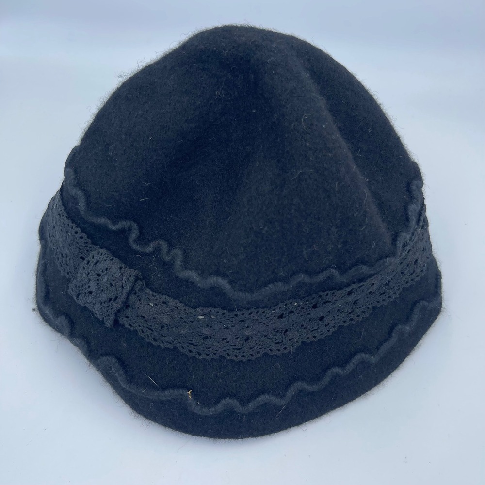 Something Special Women's 100% Wool Cloche Hat Black Lace Trim Bucket Winter